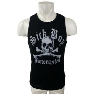 Sick Boy Motorcycles Black Graphic Ribbed Sleeveless Muscle Tee Tank Top Size XL